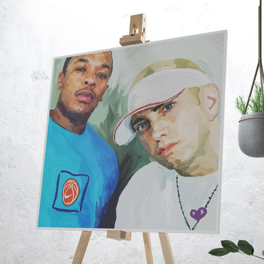 Dr. Dre and Eminem Oil Painting Style Digital Poster on Fujifilm Glossy Paper in Plexiglass Frame (50×50 cm)