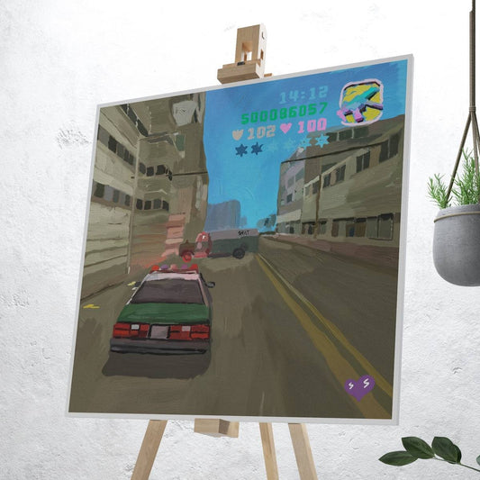 GTA Vice City Oil Painting Style Digital Poster on Fujifilm Glossy Paper in Plexiglass Frame (50×50 cm)