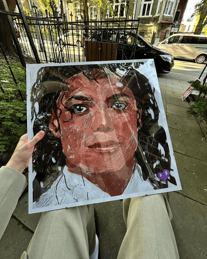 Michael Jackson – Bad Oil Painting Style Digital Poster on Fujifilm Glossy Paper in Plexiglass Frame (50×50 cm)