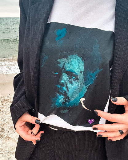 Custom The Weeknd – Dawn FM Oversized Unisex T-Shirt (Front: Digital Print, Back: Hand-Painted Typography with Special Acrylics)