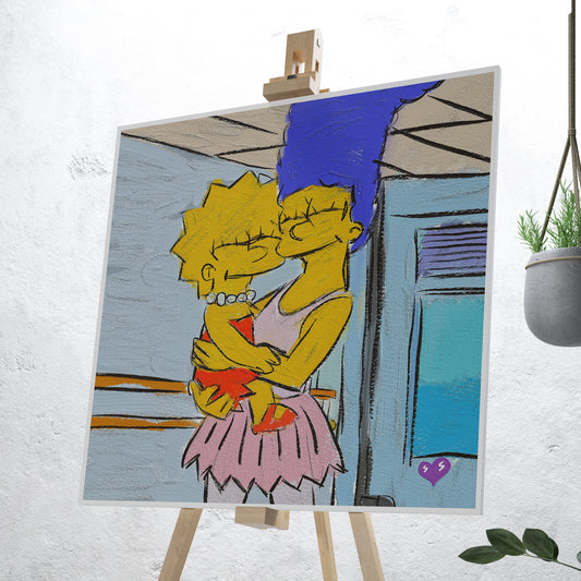 The Simpsons Oil Painting Style Digital Poster on Fujifilm Glossy Paper in Plexiglass Frame (50×50 cm)