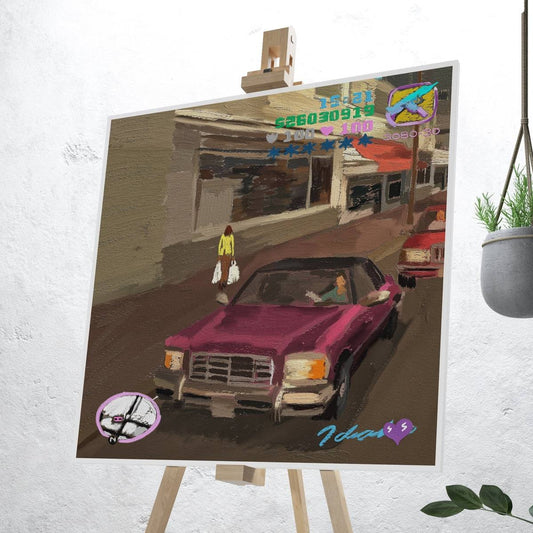 GTA Vice City Oil Painting Style Digital Poster on Fujifilm Glossy Paper in Plexiglass Frame (50×50 cm)